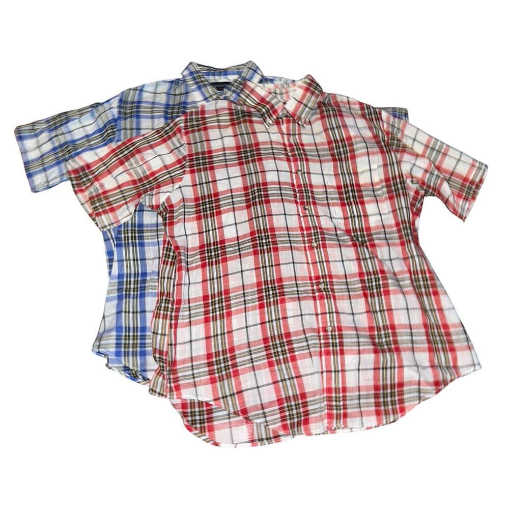 Manhattan‎ Sport Plaid Button Shirt Lot 2 Large Lightweight Summer Casual READ